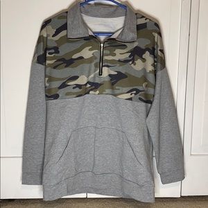 Light grey and camo quarter zip sweatshirt